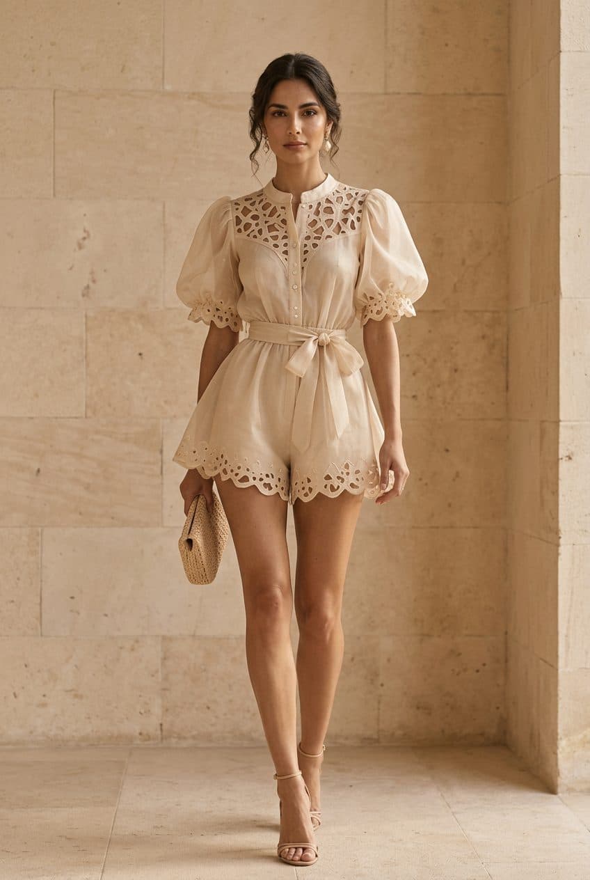 Champagne Organza Romper in Champagne Beige