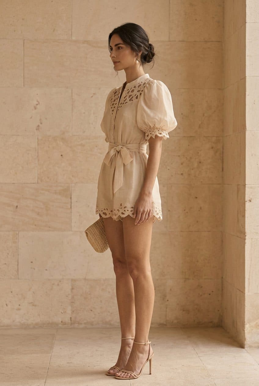 Champagne Organza Romper in Champagne Beige