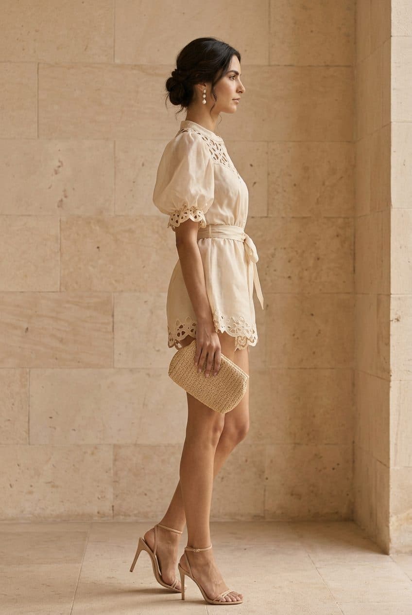 Champagne Organza Romper in Champagne Beige