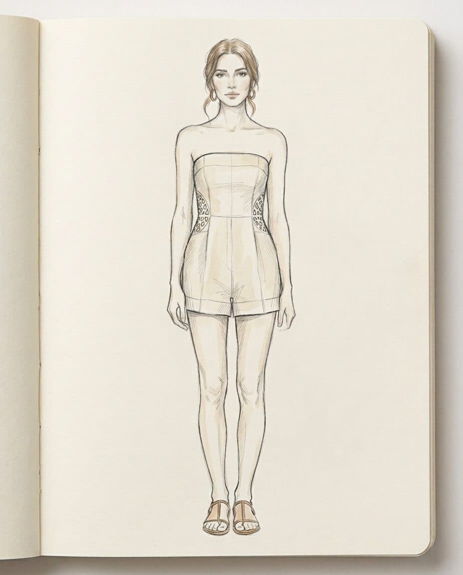 Ivory Linen Silk Romper — original design sketch