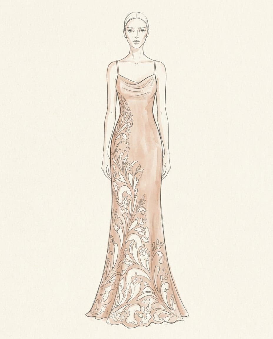 Nouveau Vine Cutwork Gown — original design sketch