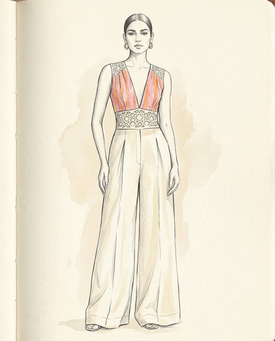 Striped Panel Lasercut Jumpsuit — original design sketch