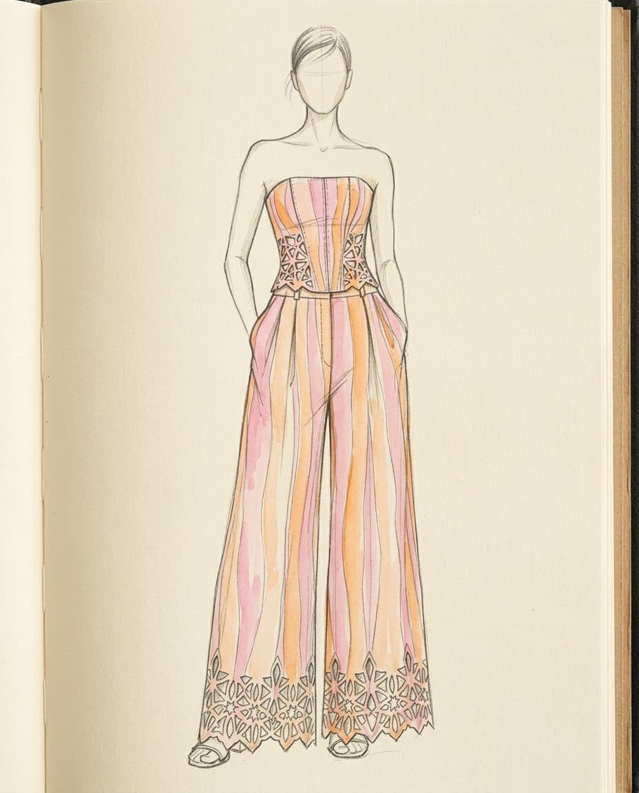 Striped Corset Top & Palazzo Co-ord — original design sketch