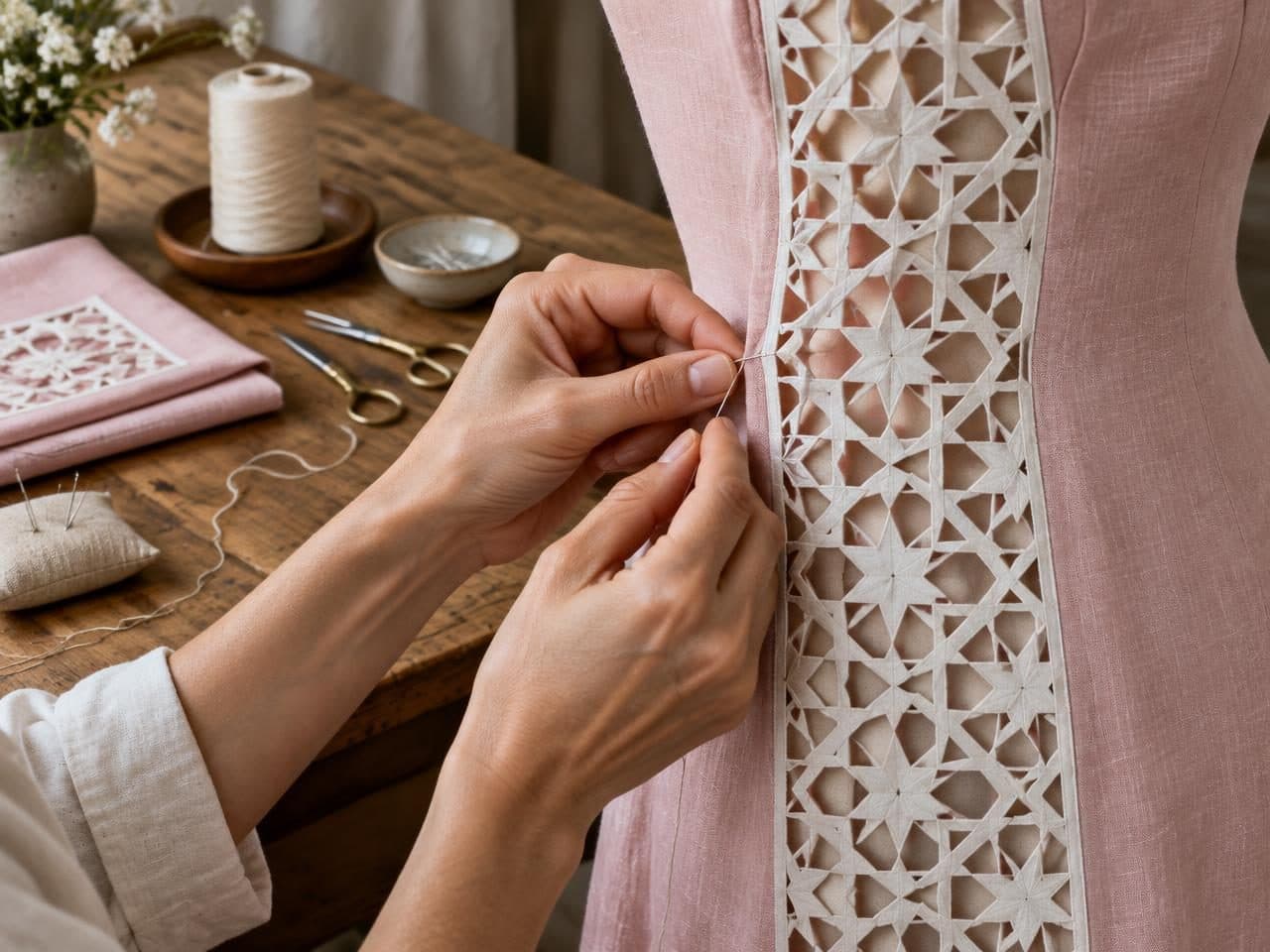 Rose Line-Print Lasercut Slip Gown — in the making, construction and finishing