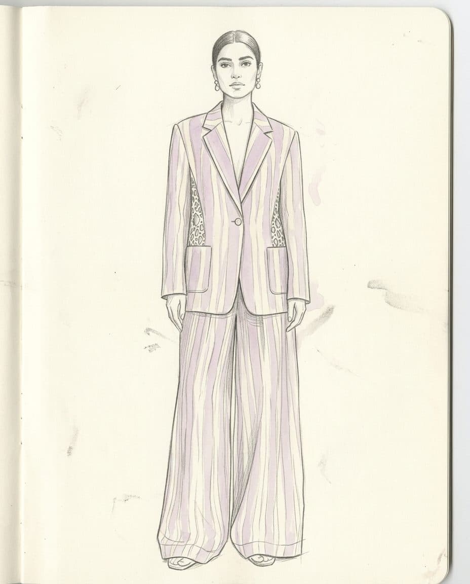 Lilac Stripe Oversized Blazer & Wide Palazzo Suit — original design sketch