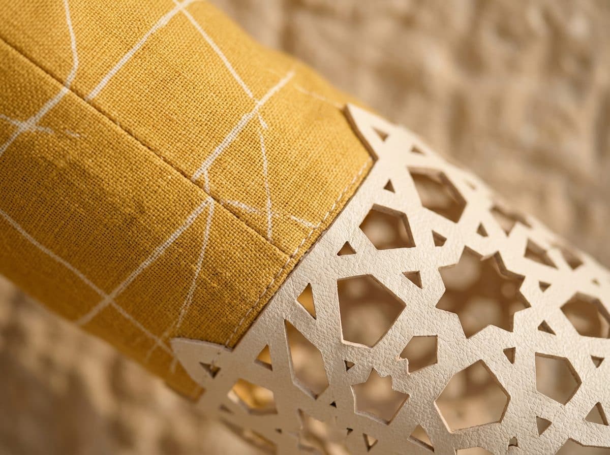 Detail of the cloth and cutwork used for Marigold Line-Print Blazer Dress