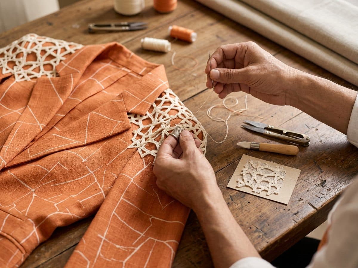 Tangerine Line-Print Cape-Sleeve Blazer & High-Rise Shorts — in the making, construction and finishing