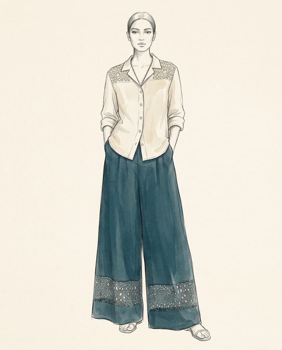 Girih Cutwork Shirt & Palazzo Set — original design sketch